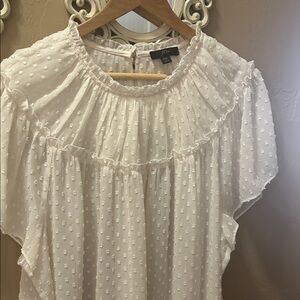 J. Crew White Textured Blouse with Ruffle Detail